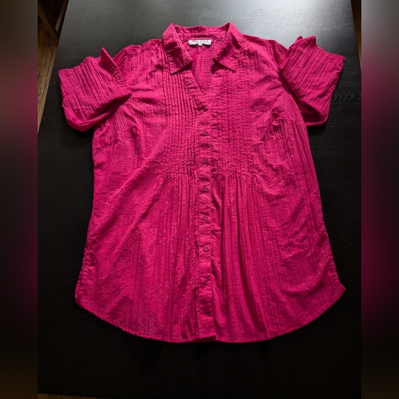 Vintage 00's, Michel Antoni, pink, 3/4 sleeves, button down, long, blouse. - Picture 13 of 13